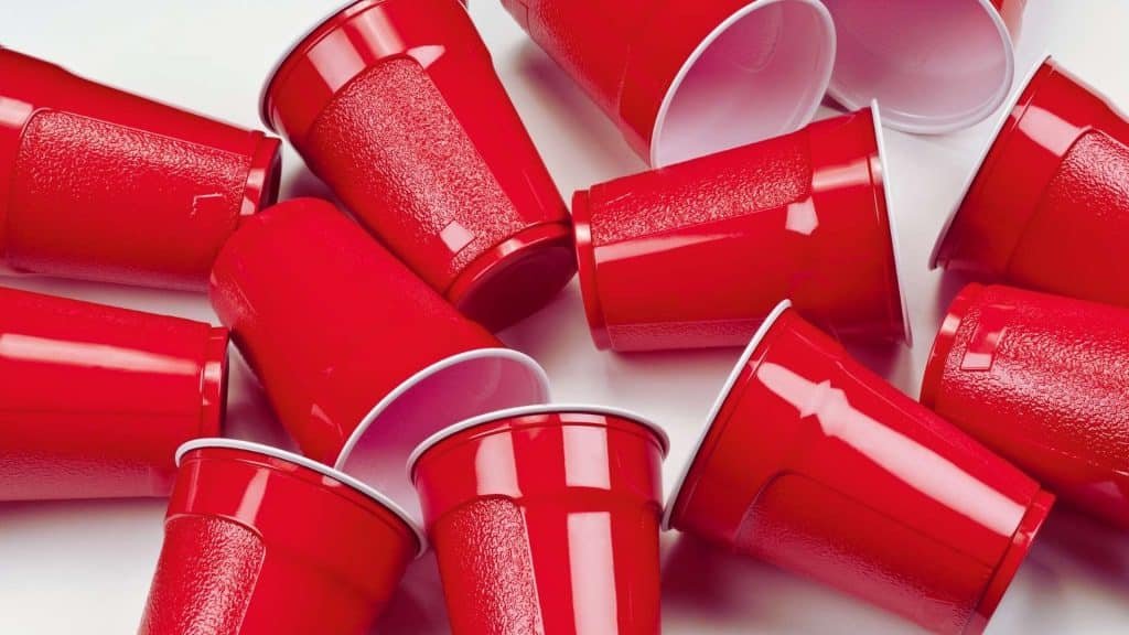 Red plastic cups symbolizing binge drinking.