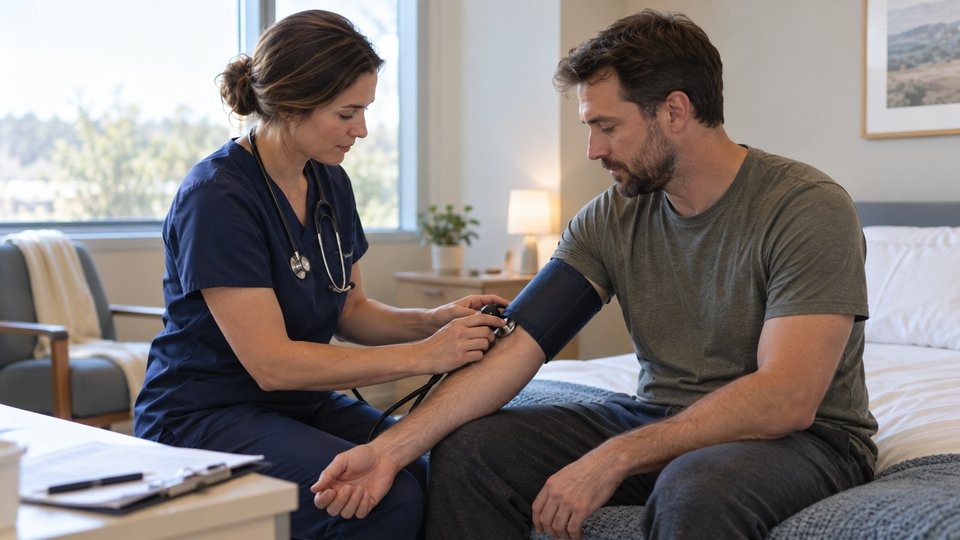 Nurse checking a patient's vital signs during medically supervised care for gabapentin and alcohol use.