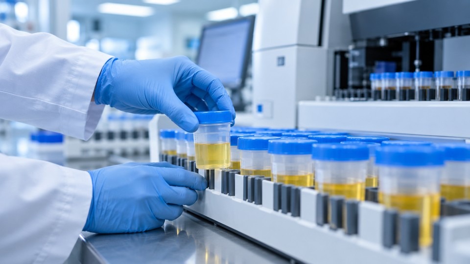Lab technician processing a urine drug screen to show how long does meth stay in your system