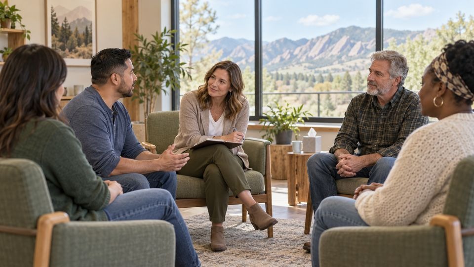 Small therapy group in a Denver treatment center for people asking how long does meth stay in your system