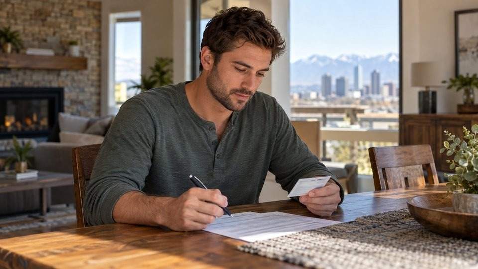 Man reviewing his insurance paperwork while weighing leaving rehab early.