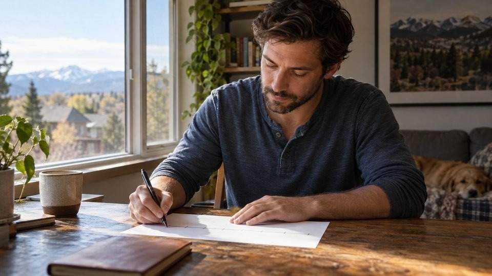Man sketching a timeline of his mood to sort out depression one month sober