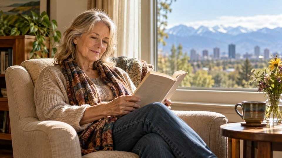 Woman reading a book during screen-free time, part of limiting phone use in rehab.